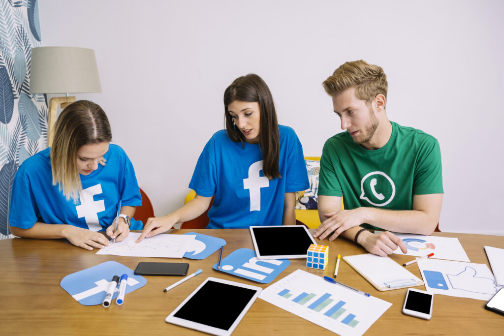 Social media team discussing plan workplace